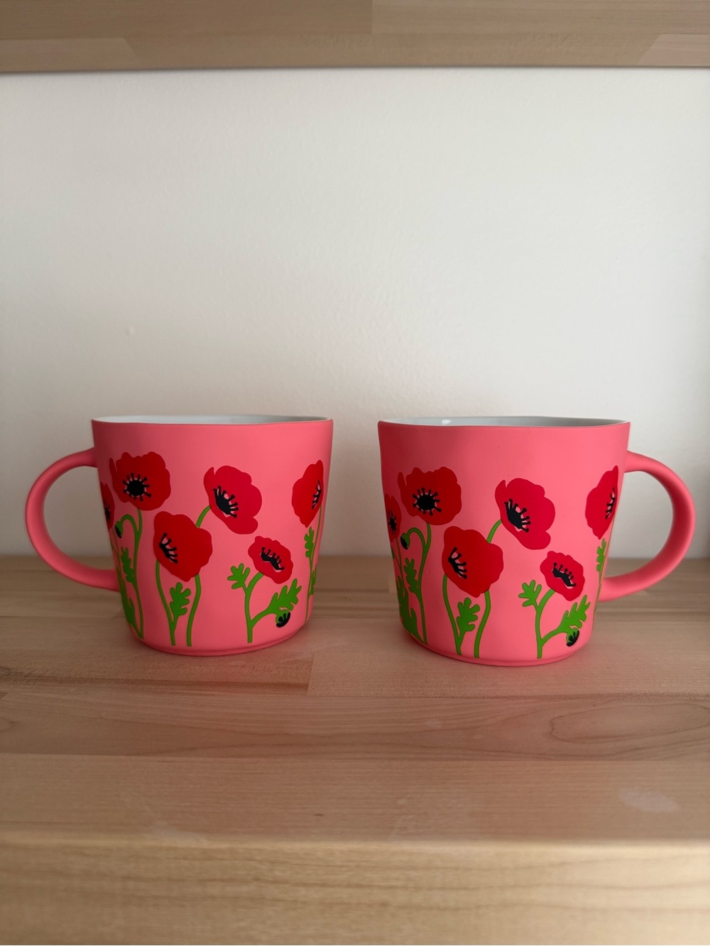 New Fig & Fern Oversized Red Poppy Whimsical Ceramic Mugs - Set of 2